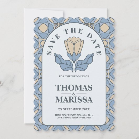 Dusty Blue Art Nouveau Save the Date QR Code (正面)