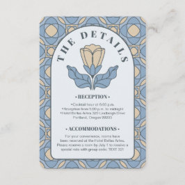 Dusty Blue Art Nouveau Wedding Details QR Card エンクロージャーカード