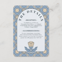Dusty Blue Art Nouveau Wedding Details QR Card エンクロージャーカード