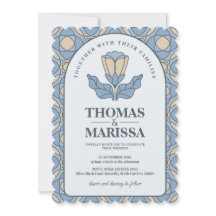 Dusty Blue Art Nouveau Wedding Invite with QR Code