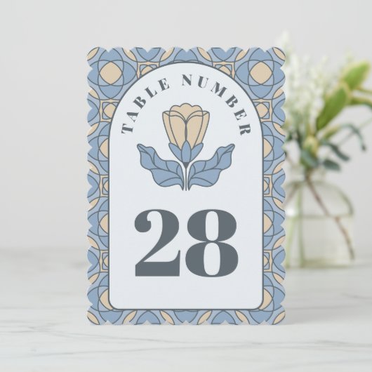 Dusty Blue Art Nouveau Wedding Table Number Card 招待状 (スタンド正面)