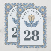 Dusty Blue Art Nouveau Wedding Table Number Card 招待状 (正面/裏面)