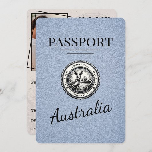 Dusty Blue Australia Passport日付の保存 セーブザデート (正面/裏面)