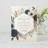 Dusty Blue Autumn Blossom Wedding 招待状 (スタンド正面)