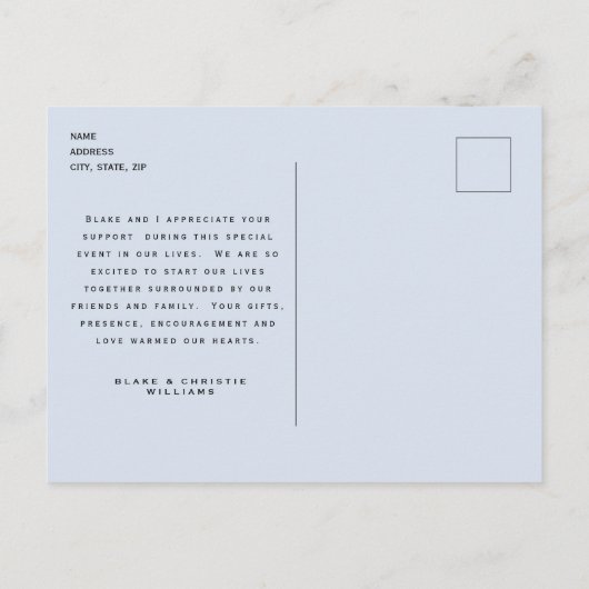 Dusty Blue B/W写真結婚の感謝はがき ポストカード (裏面)