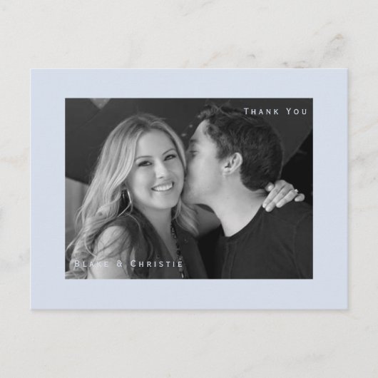 Dusty Blue B/W写真結婚の感謝はがき ポストカード (正面)
