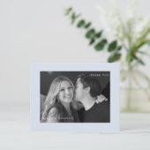 Dusty Blue B/W写真結婚の感謝はがき ポストカード (スタンド正面)