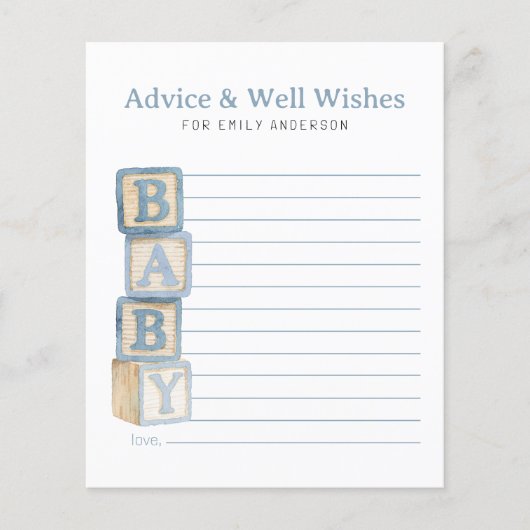Dusty Blue Baby Blocks Advice & Well Wishes Card (正面)