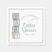 Dusty Blue Baby Blocks Baby Shower Napkins スタンダードカクテルナプキン (正面)