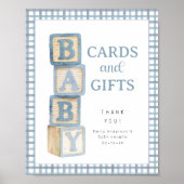 Dusty Blue Baby Blocks Cards and Gifts Baby Shower ポスター (正面)