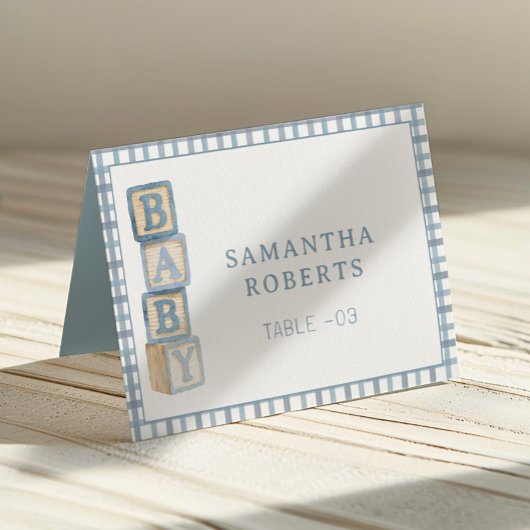 Dusty Blue Baby Blocks Editable Tent Cards テーブルナンバー
