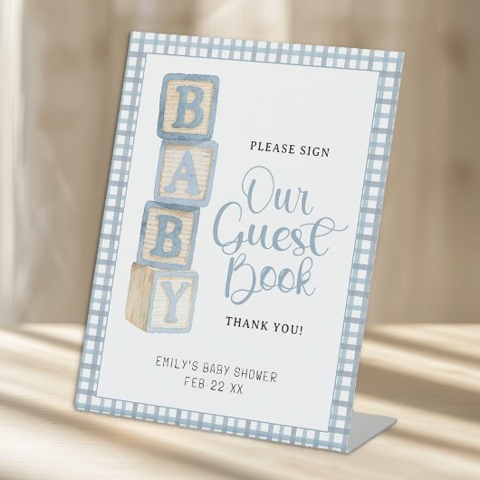 Dusty Blue Baby Blocks Please Sign Our Guest Book  台座サイン