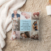 Dusty Blue Baby Boy Name Birth stats photo collage クッション (ブランケット)