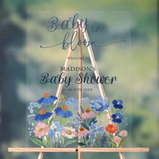 Dusty Blue Baby in Bloom Baby Shower Welcome  アクリルサイン