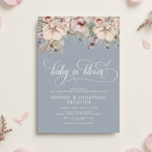 Dusty Blue Baby In Bloom QR Floral Baby Shower