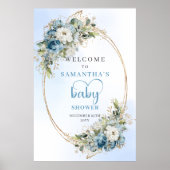 Dusty Blue Baby Shower Poster Eucalyptus Greenery ポスター (正面)