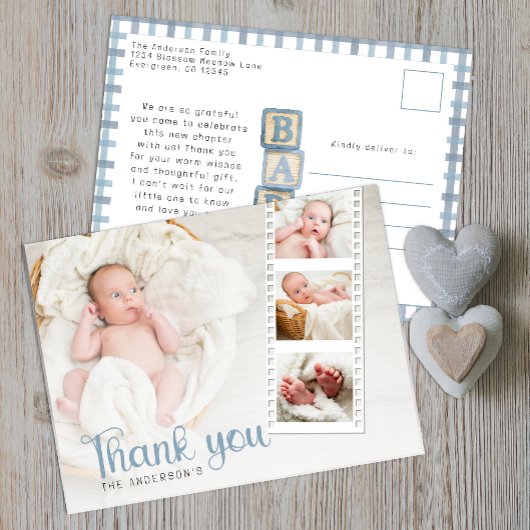 Dusty Blue Baby Shower Thank You Photo Postcard ポストカード
