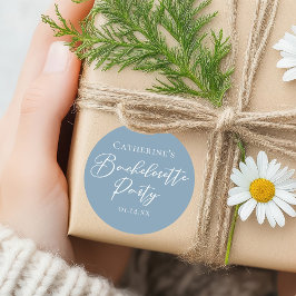 Dusty Blue Bachelorette Party Custom White Script ラウンドシール
