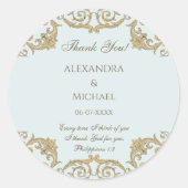 Dusty Blue Baroque Christian Wedding Thank You  ラウンドシール (正面)