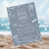 Dusty Blue Beach Doodles Bridal Shower 招待状