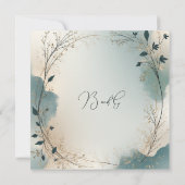 Dusty Blue Beige Boho Chic foliage wreath Wedding セーブザデート (裏面)