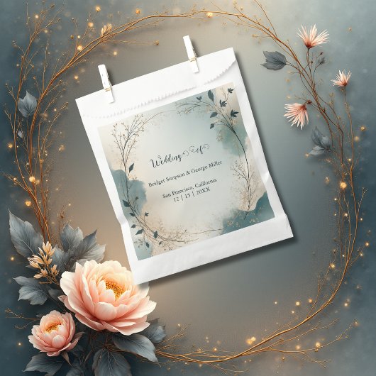 Dusty Blue Beige Boho Chic foliage wreath Wedding フェイバーバッグ