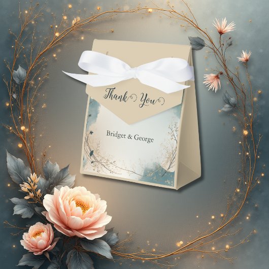 Dusty Blue Beige Boho Chic foliage wreath Wedding フェイバーボックス