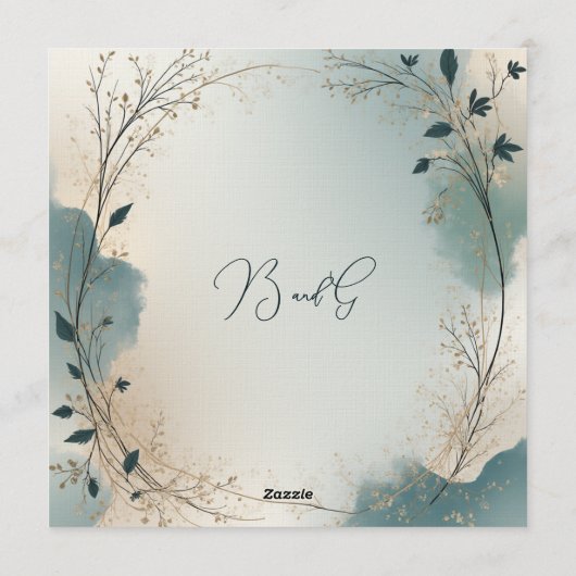 Dusty Blue Beige Boho Chic foliage wreath Wedding 招待状 (裏面)