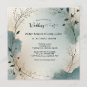 Dusty Blue Beige Boho Chic foliage wreath Wedding 招待状 (正面)