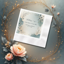 Dusty Blue Beige Boho Chic foliage wreath Wedding 縁ありカクテルナプキン