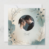 Dusty Blue Beige Boho foliage wreath Wedding photo サンキューカード (裏面)