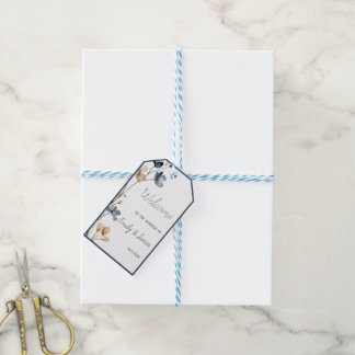 Dusty Blue Beige Botanical Modern Elegant Wedding ギフトタグ