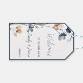 Dusty Blue Beige Botanical Modern Elegant Wedding ギフトタグ (正面(横))