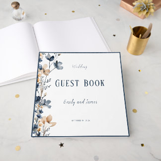 Dusty Blue Beige Botanical Modern Elegant Wedding ゲストブック