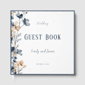 Dusty Blue Beige Botanical Modern Elegant Wedding ゲストブック (正面)