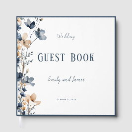 Dusty Blue Beige Botanical Modern Elegant Wedding ゲストブック