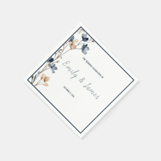Dusty Blue Beige Botanical Modern Elegant Wedding スタンダードカクテルナプキン