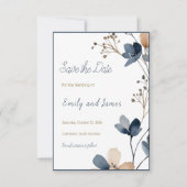 Dusty Blue Beige Botanical Modern Elegant Wedding セーブザデート (正面)
