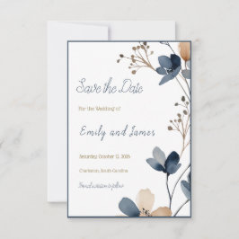 Dusty Blue Beige Botanical Modern Elegant Wedding セーブザデート