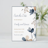 Dusty Blue Beige Botanical Modern Elegant Wedding セーブザデート (スタンド正面)