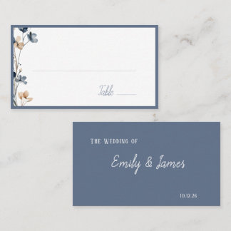 Dusty Blue Beige Botanical Modern Elegant Wedding プレイスカード