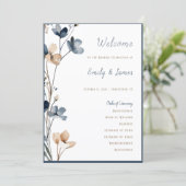 Dusty Blue Beige Botanical Modern Elegant Wedding プログラム (スタンド正面)