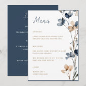 Dusty Blue Beige Botanical Modern Elegant Wedding メニュー (正面/裏面)