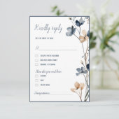 Dusty Blue Beige Botanical Modern Elegant Wedding 出欠カード (スタンド正面)