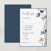 Dusty Blue Beige Botanical Modern Elegant Wedding 出欠カード (正面/裏面)