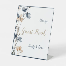 Dusty Blue Beige Botanical Modern Elegant Wedding 台座サイン