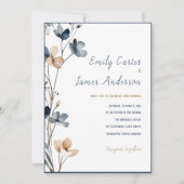 Dusty Blue Beige Botanical Modern Elegant Wedding 招待状 (正面)
