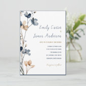 Dusty Blue Beige Botanical Modern Elegant Wedding 招待状 (スタンド正面)