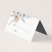 Dusty Blue Beige Floral Gold Geometric Place Card (正面)