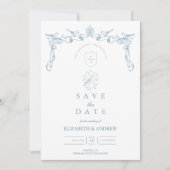 Dusty Blue Bird Baroque Wedding セーブザデート (正面)